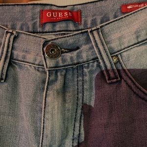Guess faded jeans, mens, medium rise tapered slim fit